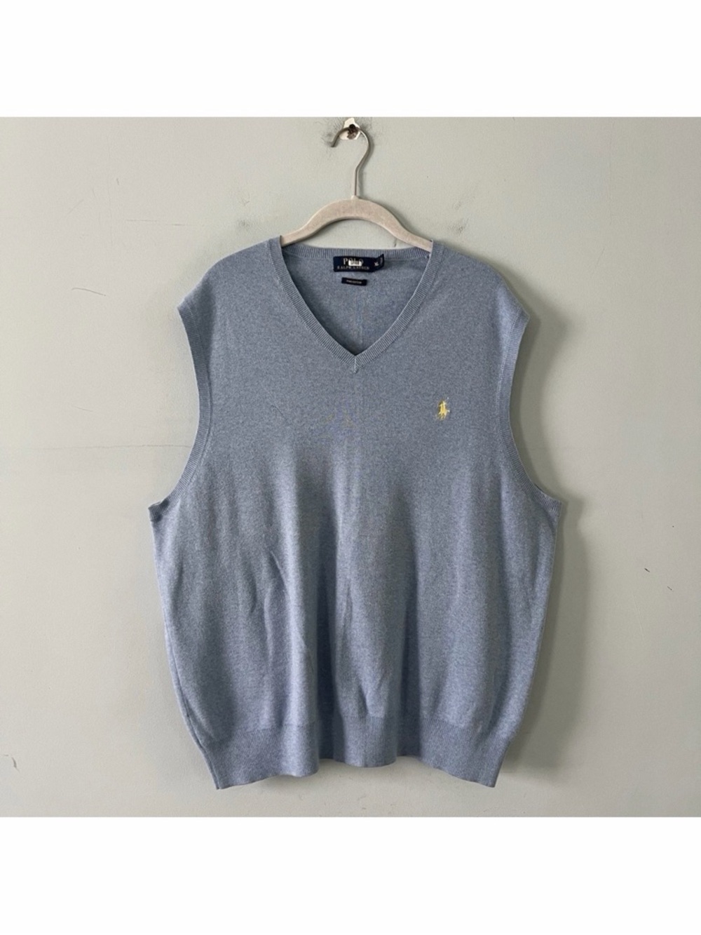 Polo Ralph Lauren Sweater Vest Pima Cotton Light Blue V-Neck Sleeveless Mens‎ XL